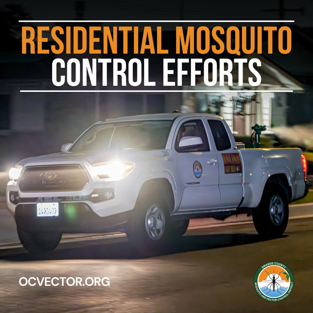 OCVector's tweet photo. Based on mosquito abundance and surveillance data, OCMVCD staff will conduct residential adult mosquito control in the City of Anaheim on August 5th, 6th, &amp; 7th. | Time: 12:00 a.m. to 5:00 a.m.

For more information, visit: https://t.co/LHSfWY3Prj https://t.co/DmuTAeDzex