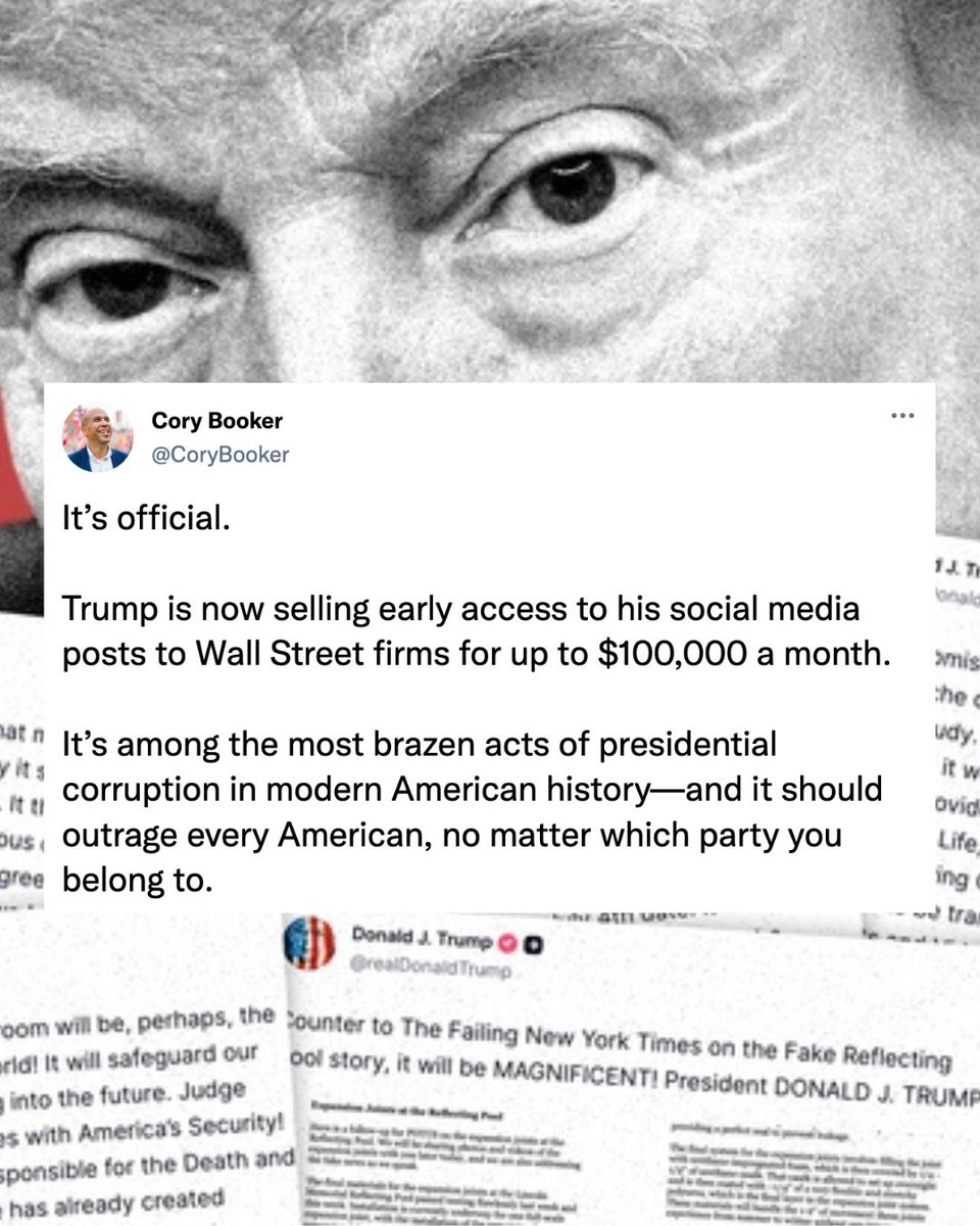 CoryBooker's tweet photo. Insider trading from inside the Oval Office. https://t.co/zLlBGDoZWj