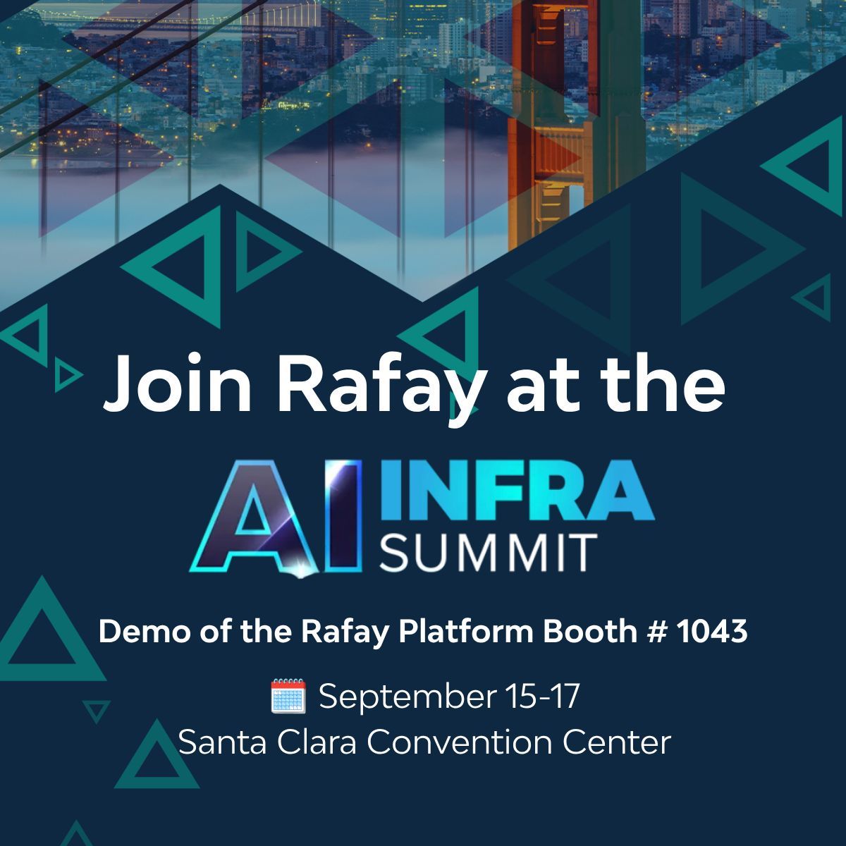 rafaysystemsinc's tweet photo. Heading to #AIInfraSummit?

Visit Rafay at Booth 1043 for a live demo of how organizations turn GPU infrastructure into secure, governed, self-service AI platforms.

📍 Santa Clara
📅 Sept. 15–17
🔗 https://t.co/Uq1YyCvc19  

#AIInfrastructure #AIFactory #GPUCloud https://t.co/7pbTqWitBl