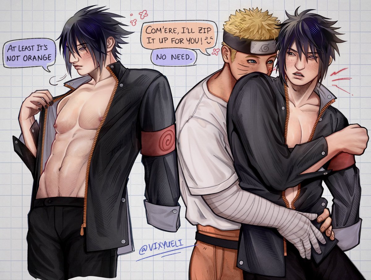 vixyueli's tweet photo. In which Sasuke needs a shirt and Naruto is much too happy about it 😸
#NaruSasu https://t.co/y5YPEqs21v