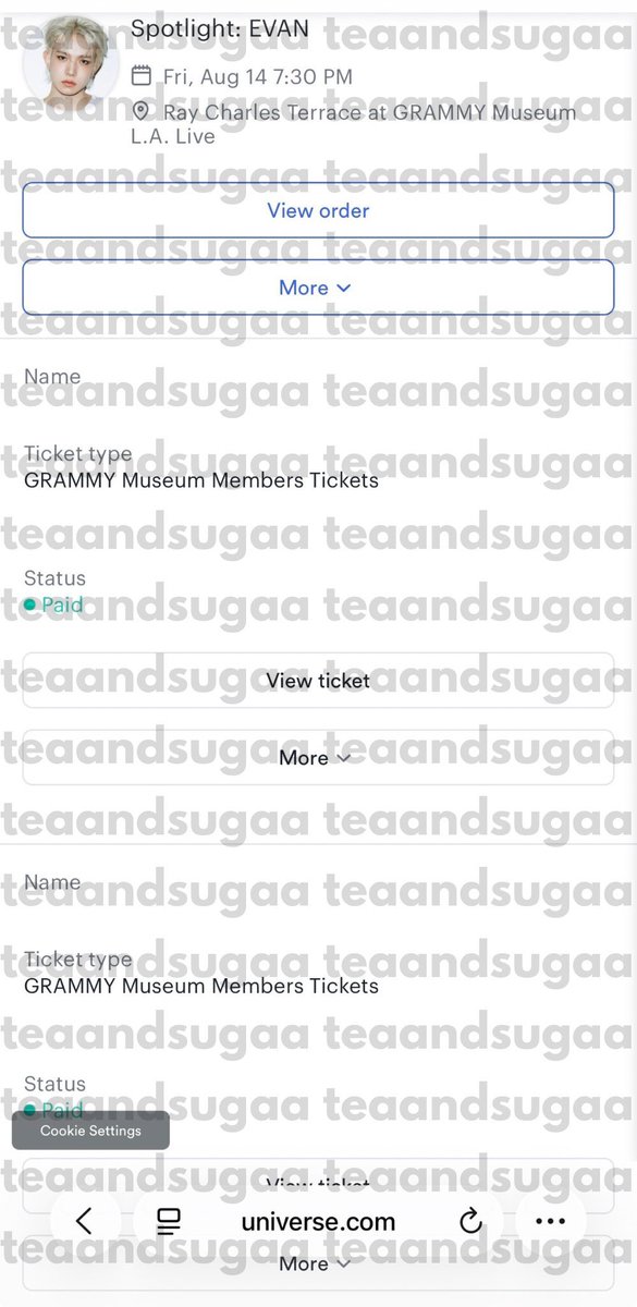 teaandsugaa's tweet photo. (REPOST) WTS Spotlight: EVAN grammy museum ticket 

⁃ have 1 extra ticket !
- membership tickets with early entrance
⁃ will check in with you at event 
⁃ must be willing to arrive early + save a spot 😓

pls dm with offers! 

#EVAN #HEESEUNG wtb iso wts https://t.co/xMfYJThnnx