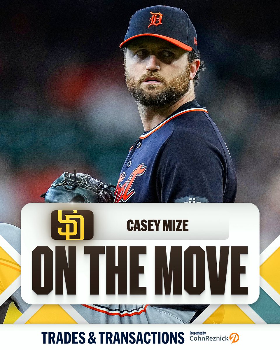 MLB's tweet photo. Padres reportedly acquire RHP Casey Mize from Tigers, per @MLBNetwork insider @JonHeyman. 

(MLB x @CohnReznick) https://t.co/KNaAKFlKZ5