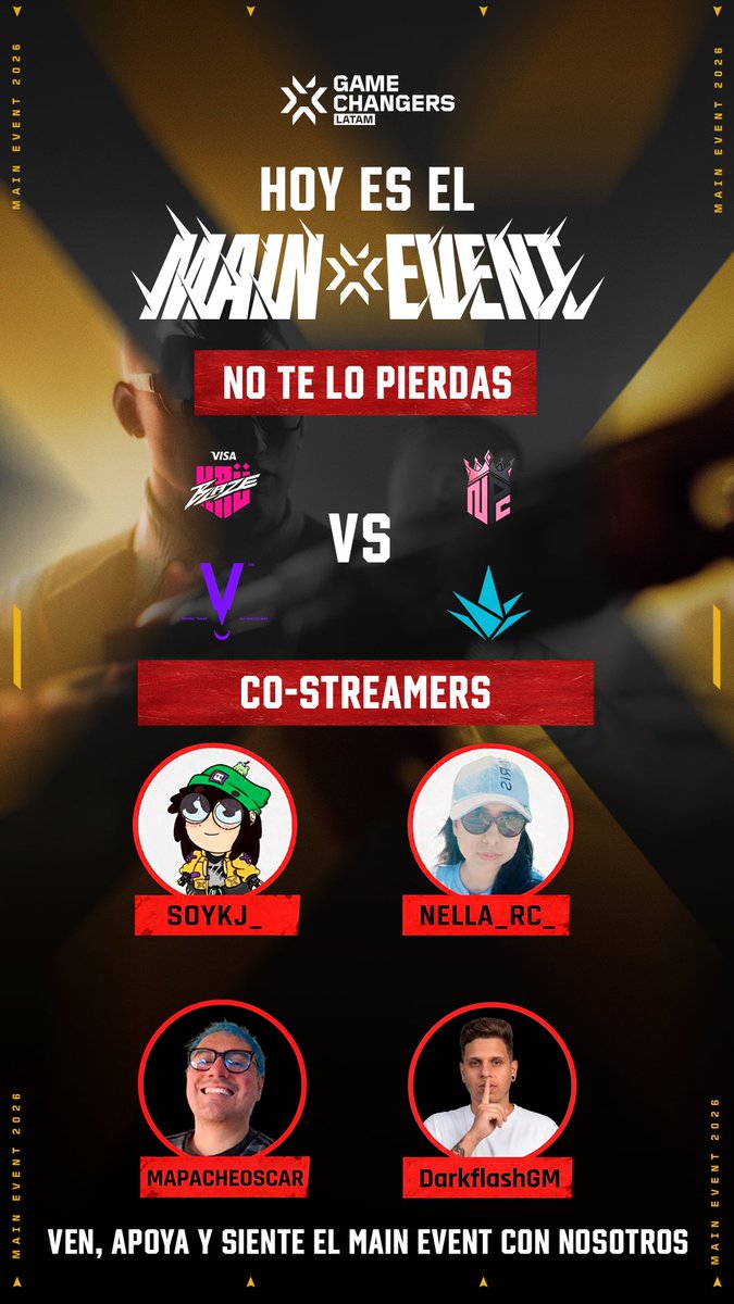 _Nella_RC's tweet photo. ¡HOY ES EL DÍA, LATAM!
El momento que todos estábamos esperando ha llegado. ¡No te pierdas el #MainEvent de #GameChangersLatam 🏆 @valesportsla
⚔️ @KRUesports vs #NPCTeam
⚔️ @Myvraesports vs @AkaveEsports
Junto a @MapacheOscar1 @Darkflashgm_ @SoyKj_
📺https://t.co/IdwKoT3qVL https://t.co/WzZOhTsdqx
