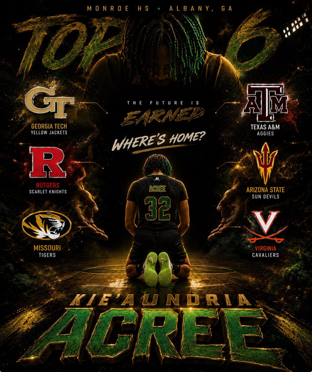 KieAundriaAcre1's tweet photo. “Trust in the Lord with all your heart…” With a grateful heart, I’m excited to announce my Top 6 School.I want to thank God, my family, my coaches, teammates, and every college coach who has believed in me throughout this process.This is only the beginning. #Top6 #FaithOverFear https://t.co/Bu3UbnRFhs