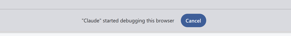 log0083's tweet photo. Anyone else get really annoyed when they see the '"Claude" started debugging this browser' banner in EVERY SINGLE CHROME WINDOW? From my perspective this banner should only be displayed in the chrome profile where it is actually debugging, and there NEEDS to be an option to dismiss this notification banner.  All that to say, I really do like @claudeai :)