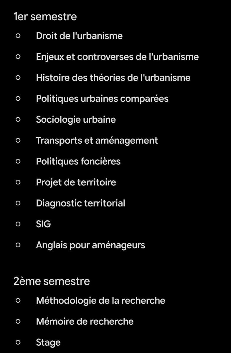 A2_Lain's tweet photo. @mateomatmouth "Science" et "M1 urbanisme et aménagement" 
Laisse nous rire.
Voici les UEs du premier semestre : la honte suprême, que des matières bullshit qui mènent au vide. Le titre du mémoire est une honte. 

J'ai même pas envie de regarder les débouchés car tu iras me servir mon mac do https://t.co/UF5BB5SAEX
