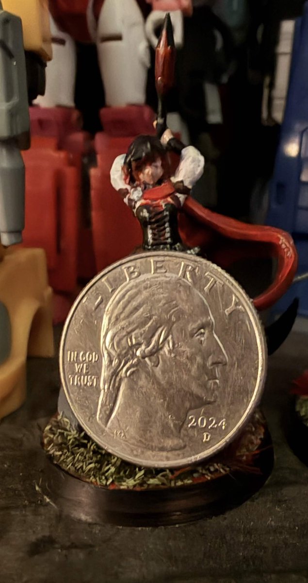 RUBYB00P's tweet photo. It’s been a while since I’ve painted anything so here’s my full set of team #RWBY miniatures! I hope you all like them! 
❤️🤍🖤💛

(Quarter for size reference)

#RubyRose #WeissSchnee #BlakeBelladonna #YangXiaoLong https://t.co/DJj5qNy31k