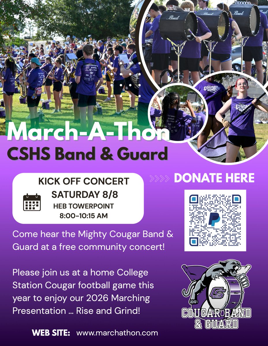 CSISD's tweet photo. 🎺 Marching season is here! CSHS Cougar Band &amp; Guard and AMCHS' Mighty Band from Tigerland host their annual March-A-Thon fundraisers Saturday, Aug. 8. Come enjoy live music and support these talented student musicians! 🎶

#ALLINCSISD https://t.co/SdXaS3fNKz