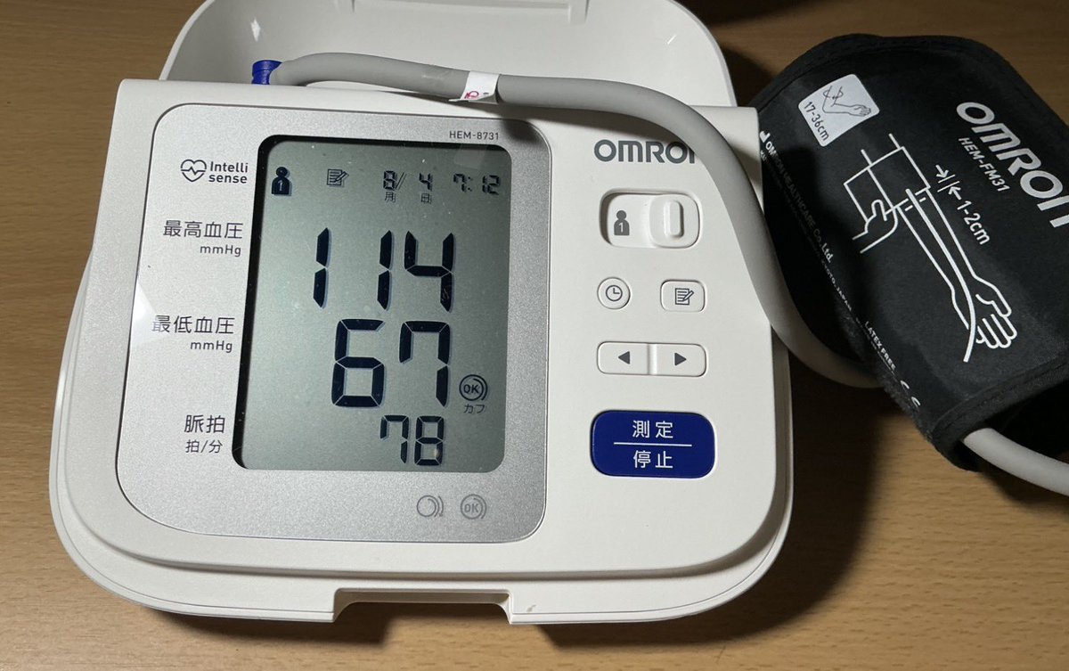 mkp4xb7's tweet photo. 今朝測定した血圧は、最高血圧／最低血圧が、114／67 mmHgで、脈拍が、78 拍／分。悪くない値だ。最近は、良い血圧値が続いている。 https://t.co/GljJ1ykQ4Y