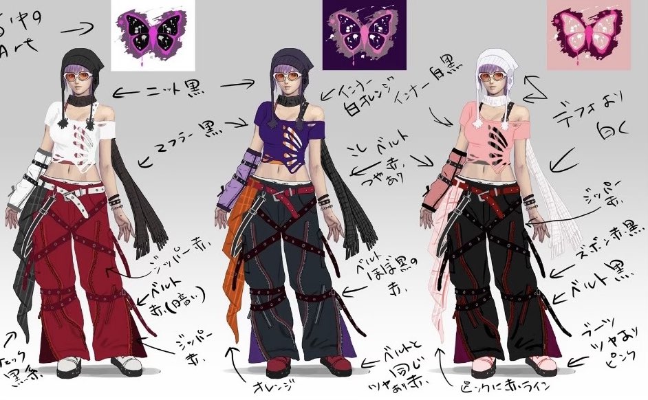 oirandrive's tweet photo. 「ʚɞ Behind Ayane's new #DOA6LR outfit」

Ayane has worn many different outfits throughout the series. In addition to the combat ones, she also has a wide variety of casual clothes.

One consistent aspect of her style is that she looks especially good in what you might call “street fashion.” With that in mind, our goal this time was to take that direction as far as possible while staying true to Ayane’s personality. We believe the result is a costume that is modern, cool and cute, but above all conveys a sense of strength that no one can match, a look that feels unmistakably like Ayane.

Q: What is the concept behind the costume’s name?

All of the names are taken from Ayane’s move names. The title, “Remaining Shadow”, reflects the image of leaving a lasting impression on anyone who sees her on the streets. Likewise, each individual costume name is based on one of Ayane’s techniques, with words chosen to best match the style and feel of that particular outfit.

Q: What aspects did you put the most effort into, and what would you especially like players to notice?

The long scarf, the decorative cloth around her waist, and many other parts of the outfit sway naturally with her quick movements, making it fun to watch in motion. 

In DOA6, players can also freely change hairstyles (including hats) and glasses. Since this was a great opportunity, we created some new variations for Ayane by adding a knit cap and a pair of bold, distinctive sunglasses to the design. We hope you’ll have fun mixing and matching the different customization options!