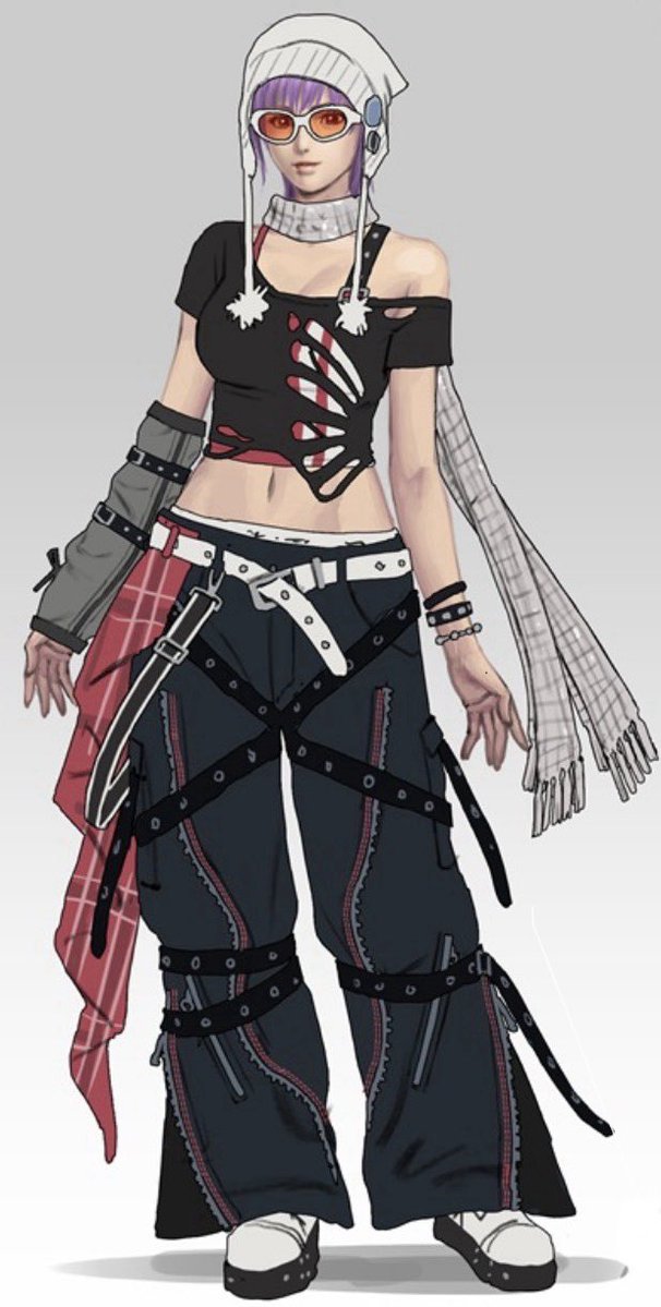 oirandrive's tweet photo. 「ʚɞ Behind Ayane's new #DOA6LR outfit」

Ayane has worn many different outfits throughout the series. In addition to the combat ones, she also has a wide variety of casual clothes.

One consistent aspect of her style is that she looks especially good in what you might call “street fashion.” With that in mind, our goal this time was to take that direction as far as possible while staying true to Ayane’s personality. We believe the result is a costume that is modern, cool and cute, but above all conveys a sense of strength that no one can match, a look that feels unmistakably like Ayane.

Q: What is the concept behind the costume’s name?

All of the names are taken from Ayane’s move names. The title, “Remaining Shadow”, reflects the image of leaving a lasting impression on anyone who sees her on the streets. Likewise, each individual costume name is based on one of Ayane’s techniques, with words chosen to best match the style and feel of that particular outfit.

Q: What aspects did you put the most effort into, and what would you especially like players to notice?

The long scarf, the decorative cloth around her waist, and many other parts of the outfit sway naturally with her quick movements, making it fun to watch in motion. 

In DOA6, players can also freely change hairstyles (including hats) and glasses. Since this was a great opportunity, we created some new variations for Ayane by adding a knit cap and a pair of bold, distinctive sunglasses to the design. We hope you’ll have fun mixing and matching the different customization options!