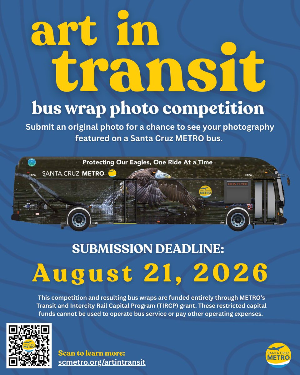 SantaCruzMETRO's tweet photo. Have a design idea? Enter our Bus Wrap Photo Competition for a chance to have your photo featured on a METRO bus. Visit https://t.co/3zFHaiEPE9 for submission details and deadlines. We can't wait to see what you submit! 🚌💙 https://t.co/Kecy89EfNE
