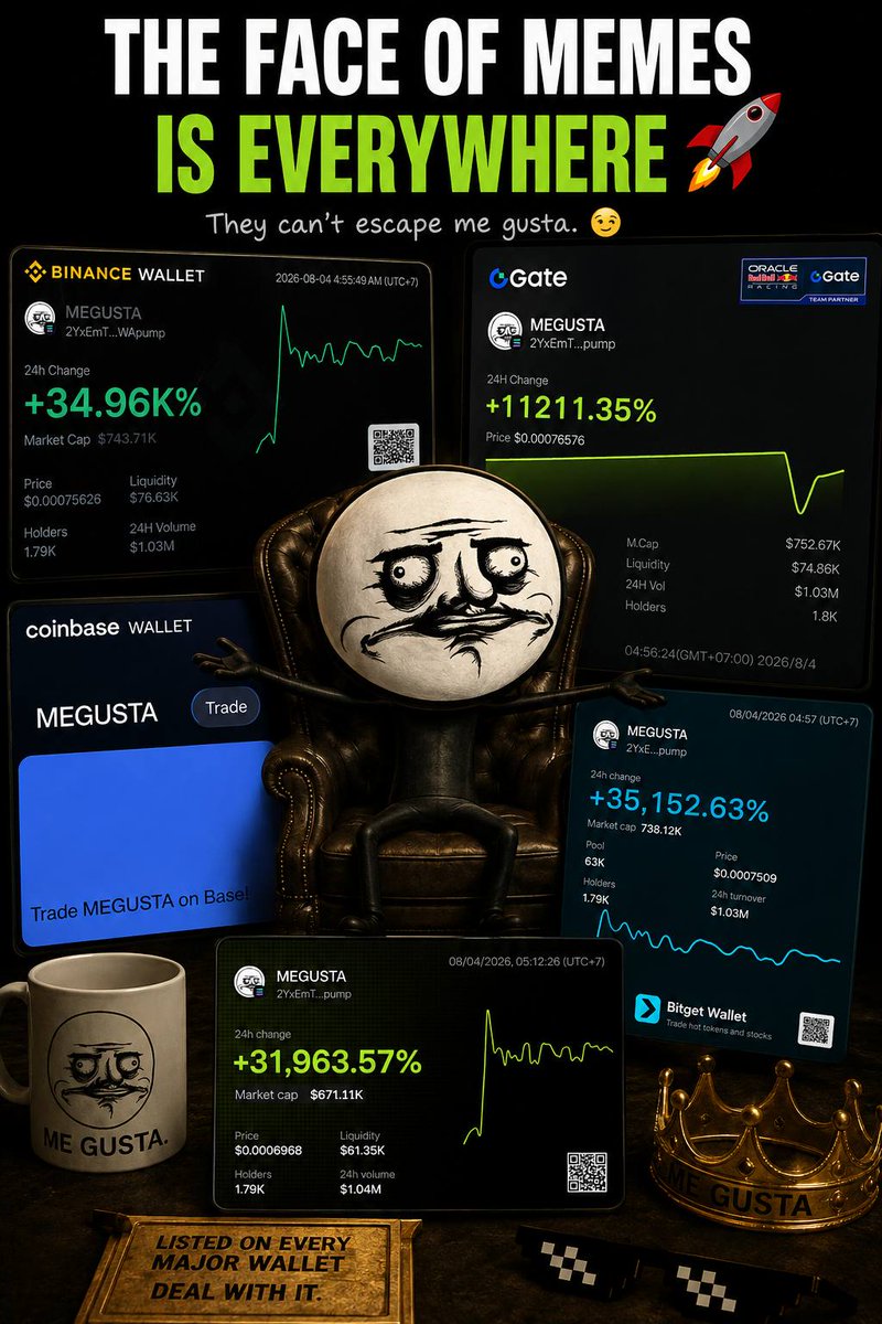 MegustaOfSOL's tweet photo. The face of memes is EVERYWHERE 
solana:2YxEmTED9G5ZpxwfBHuVzPVQ4TfMYTAjMo5Tx1WApump  is now listed on binance, okx , coinbase, gateio and bitget wallets 
This is just the start https://t.co/LppLT5ra6K