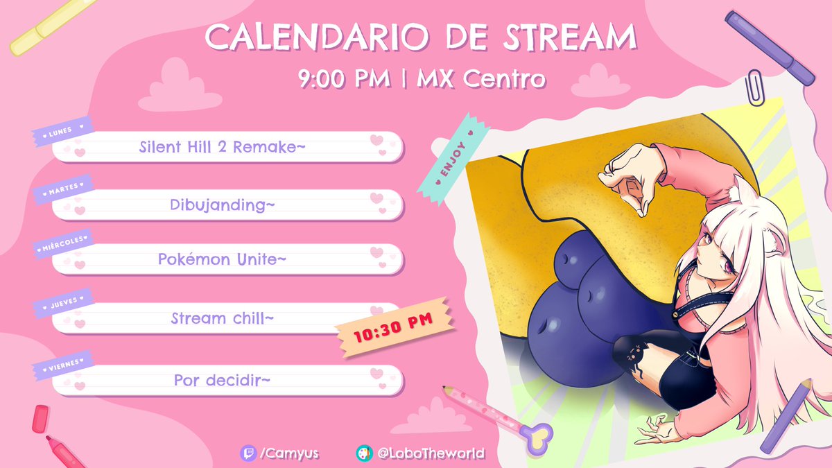 CamyusVt's tweet photo. ¡Atención~! 🩷

Este es el calendario de esta semana para mis streams ¡Espero verlos por ahí! ♡  

*Posibles cancelaciones  

💛 | 09:00 pm / MX Centro 
💜 | 11:00 pm / Chile
💚 | 12:00 am / ARG   

💙 https://t.co/2d0V2SwRCx 💙 https://t.co/YdAntdt8Nq