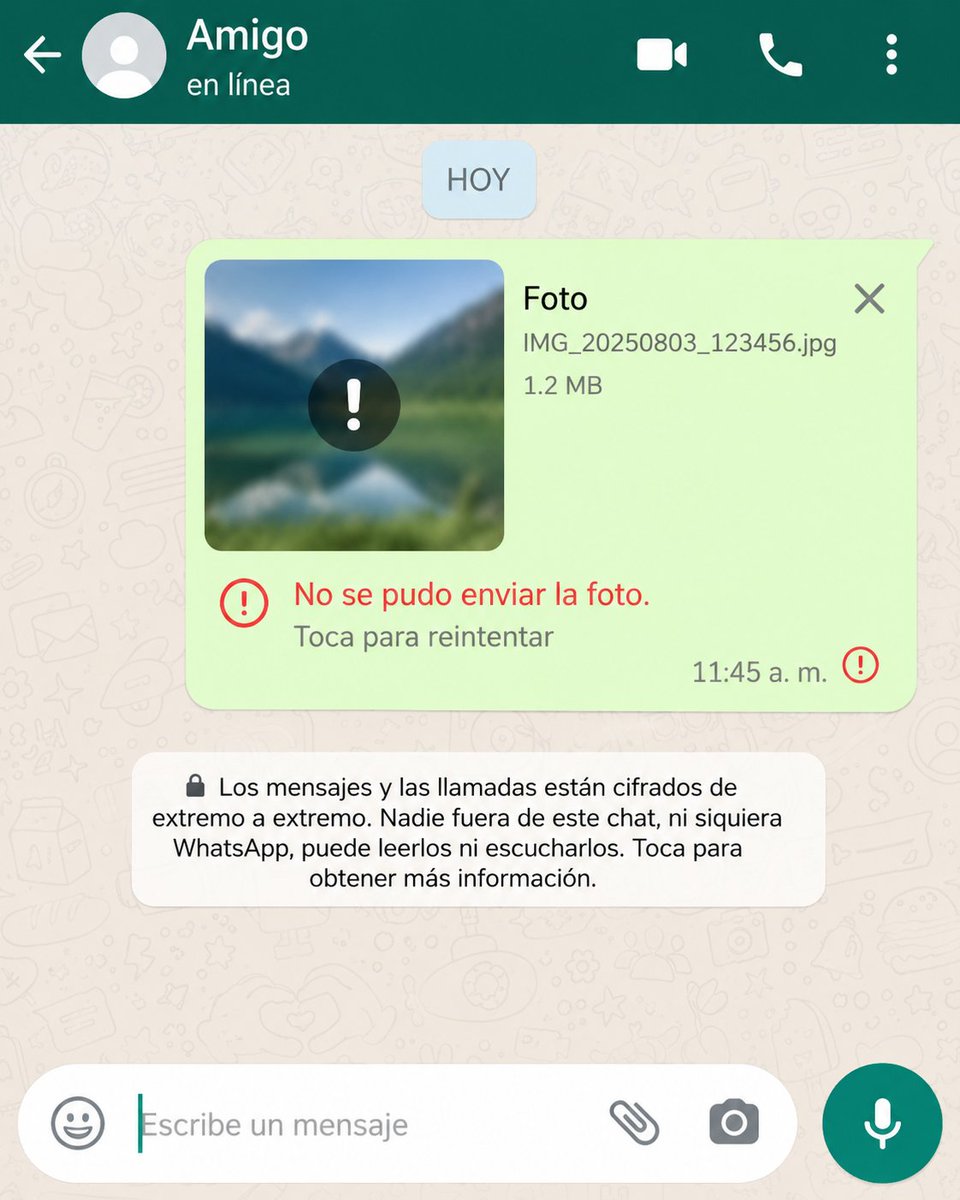 CuentameLeon's tweet photo. 📲🚨😱 ¡No eres tú, es WhatsApp!

Usuarios reportan fallas para enviar fotos, videos, audios y otros archivos multimedia a través de la aplicación. Si tus archivos se quedan “cargando” o no salen, el problema podría estar relacionado con una falla en el servicio.

De acuerdo con los reportes disponibles, la interrupción afecta principalmente el envío de contenido multimedia.

¿A ti también te está fallando? 👀📱