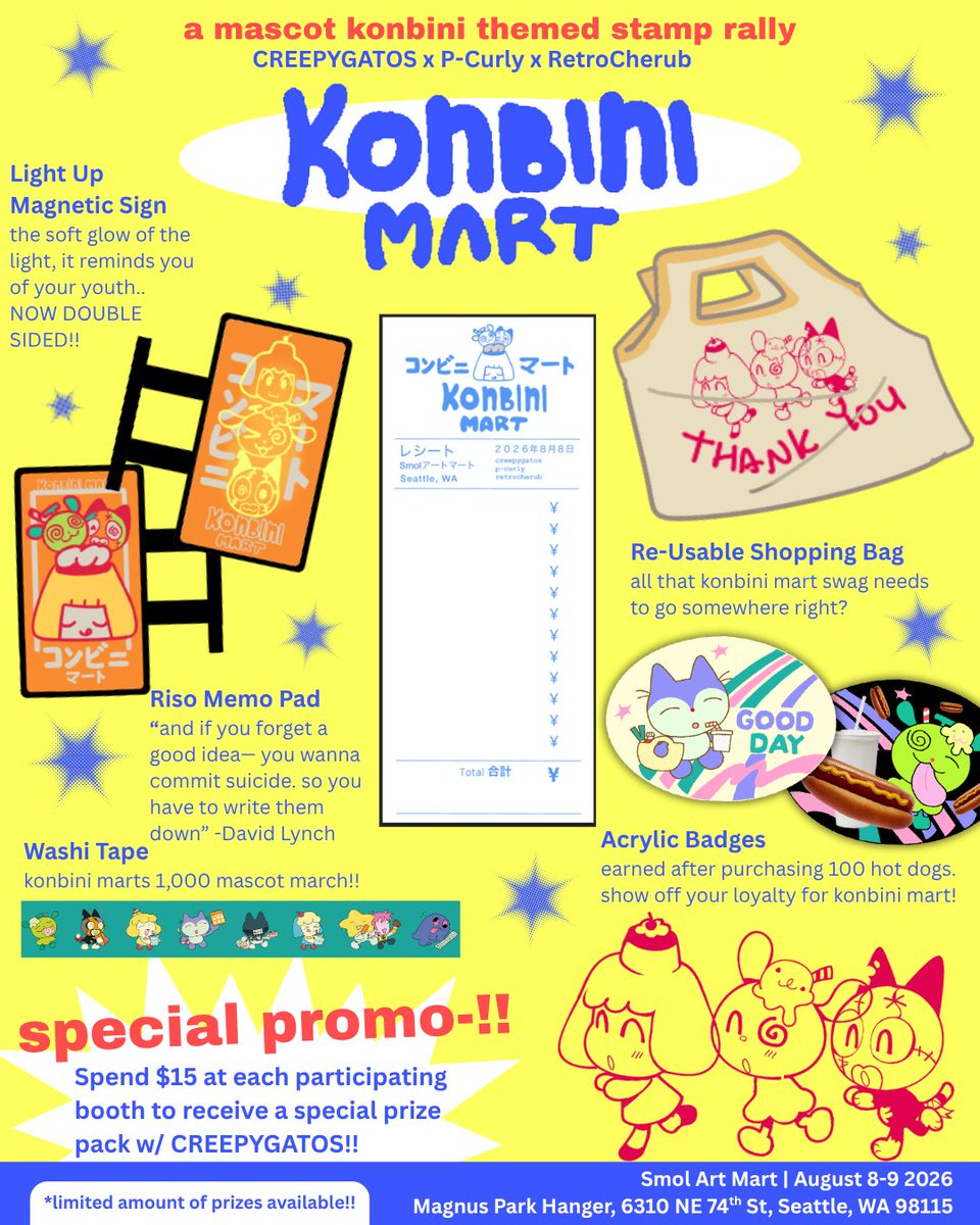 _OOZEGOD's tweet photo. hi ill be vending alongside a bunch of amazing artists this weekend, if youre in the seattle area and wanna look at cool art you should come say hi ( • ⩊ • )

also organized a stamp rally alongside
@P_Curly and @retrocherub !! https://t.co/sdh15sJ4ZV