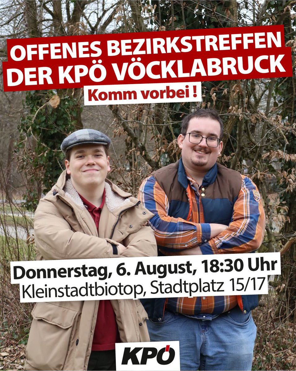 KPOE_VB's tweet photo. Unser nächstes offenes Bezirkstreffen steht an! 🙌
Du willst die KPÖ kennenlernen oder einfach vorbeischauen? Dann komm vorbei! 
 Wir sprechen über aktuelle Themen im Bezirk und freuen uns auf deine Ideen.  
#kpö #kpövöcklabruck #oberösterreich #vöcklabruck #politik https://t.co/XFUsjXiTLO