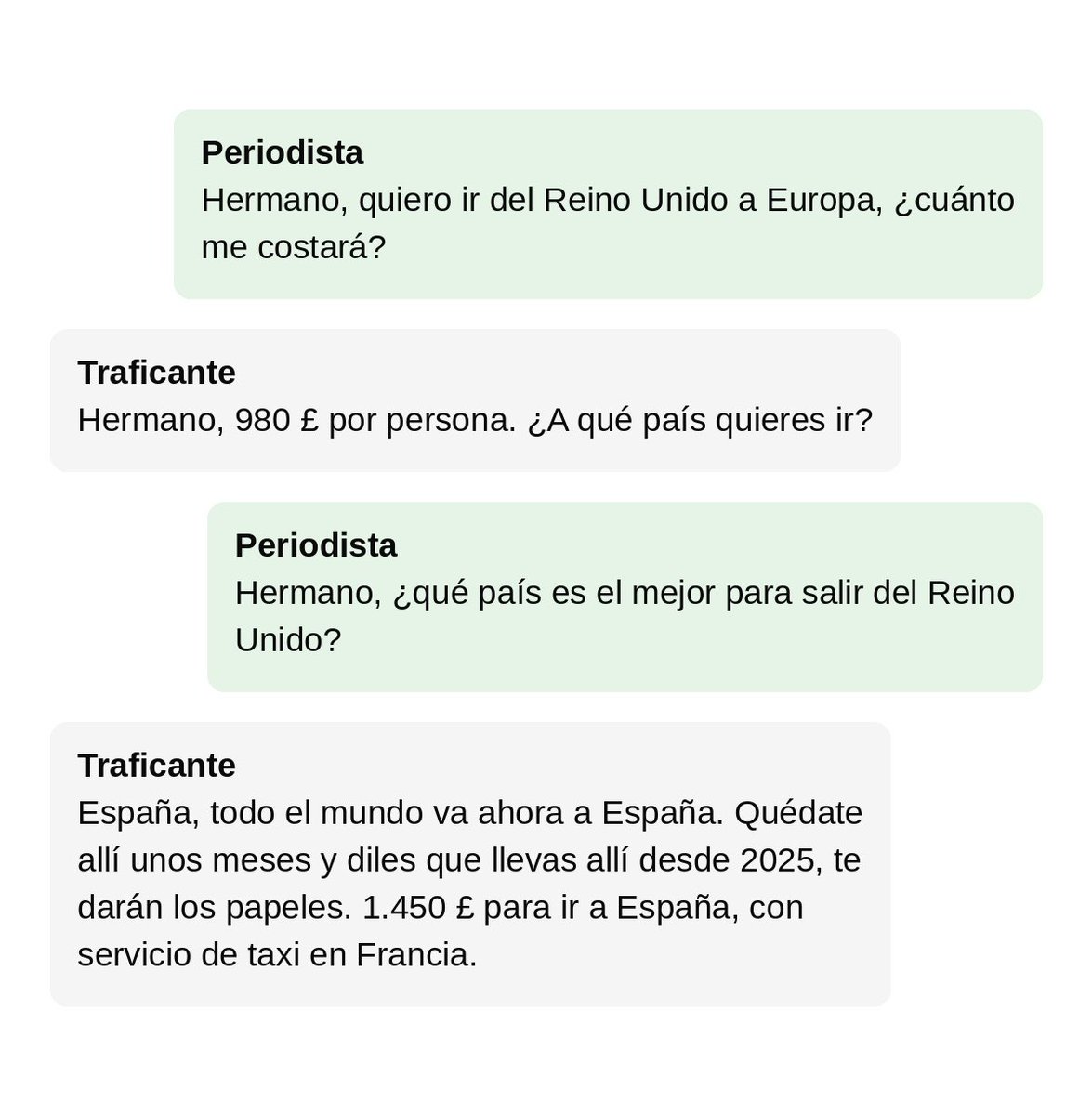 elalcazar_es's tweet photo. El medio británico “The Telegraph” se hace pasar por un ilegal para hablar con las mafias de la inmigración.

Le recomiendan ir a España, “todo el mundo está yendo a España”, ya que es el país más favorable a la invasión.

Imágenes traducidas.

Seguir: @elalcazar_es https://t.co/SbbJPG4Vif