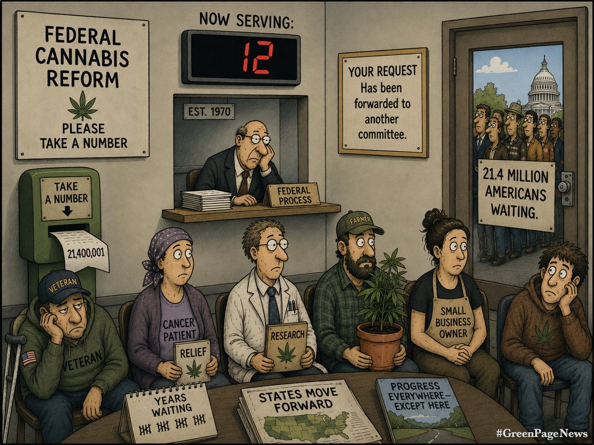GreenPageNews's tweet photo. Twenty-one million Americans use marijuana frequently. Yet federal policy still moves at a pace that feels measured in committees instead of years.

How long should people have to wait for laws to catch up with reality?

#Cannabis #Marijuana #Legalization #Vote #GreenPageNews https://t.co/Pi3O8HVfFl