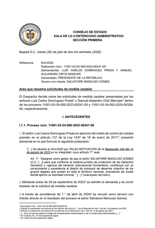 BluRadioCo's tweet photo. #EnDesarrollo El Consejo de Estado suspendió de manera provisional la resolución con la que el presidente Gustavo Petro nombró al exparamilitar Salvatore Mancuso como gestor de paz. #VocesySonidos https://t.co/NVFp9hG1Mb