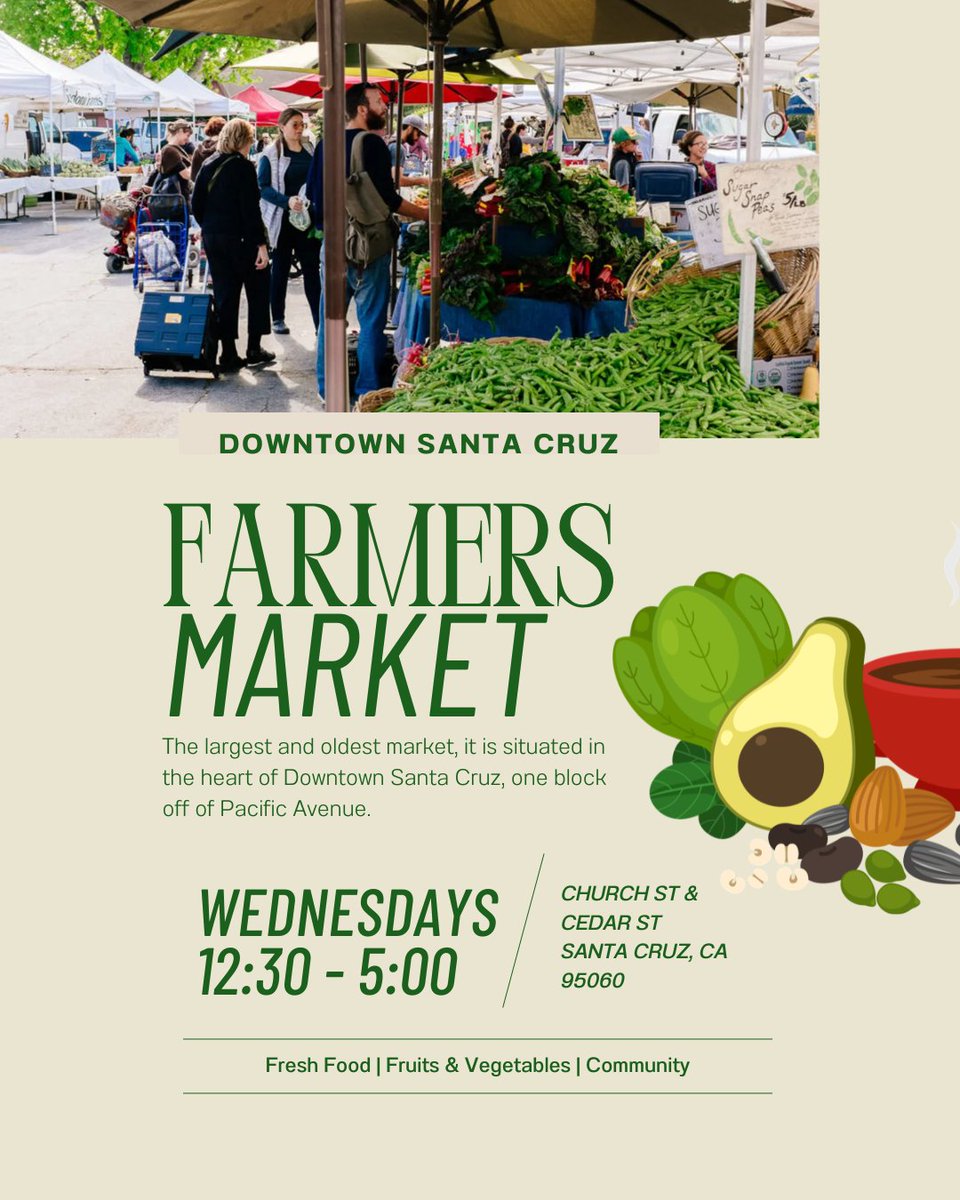 SantaCruzMETRO's tweet photo. We’ll have a booth at the Santa Cruz Farmers Market. 🌿🥕  Whether you’re a daily rider or attending the market for some fresh, local produce, we’d love to see you there. You may even leave with some METRO goodies 😊 #farmersmarket #watsonville #santacruz https://t.co/25sESGPKQy