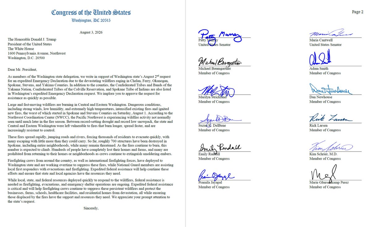 RepNewhouse's tweet photo. Earlier today, I joined the entire WA Congressional Delegation in a letter to @POTUS to approve the federal disaster assistance request from @GovBobFerguson . Time is of the essence to get counties and tribes in Central and Eastern WA the assistance they desperately need. https://t.co/tFoFWDjru0