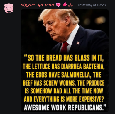 Discord_Lies's tweet photo. Trump and the republican party, the well-known omnipotent entity that controls any biological outbreak within produce and farm animals https://t.co/uGBRDv7gTO