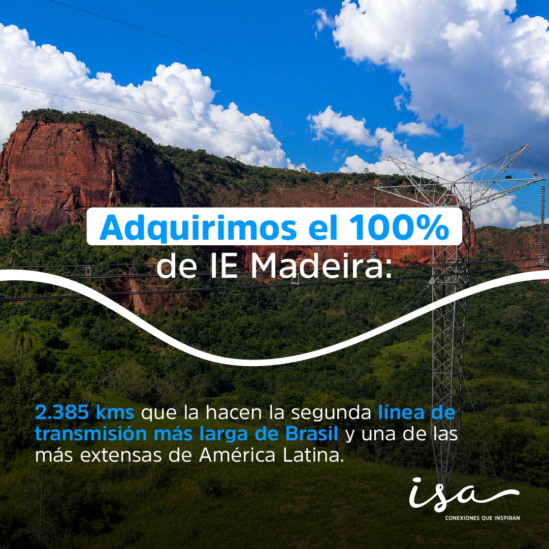 ISAConexiones's tweet photo. ISA ENERGÍA en Brasil alcanzó el 100 % de IE Madeira, la segunda línea de transmisión más larga de Brasil y una de las más extensas de América Latina.

Un activo clave para transportar energía renovable a gran escala y fortalecer la transición energética regional.

Conoce más: https://t.co/8hNtWWAD4g

#ISAEnergia #EnergíaVidaTransición #ConexionesQueInspiran
