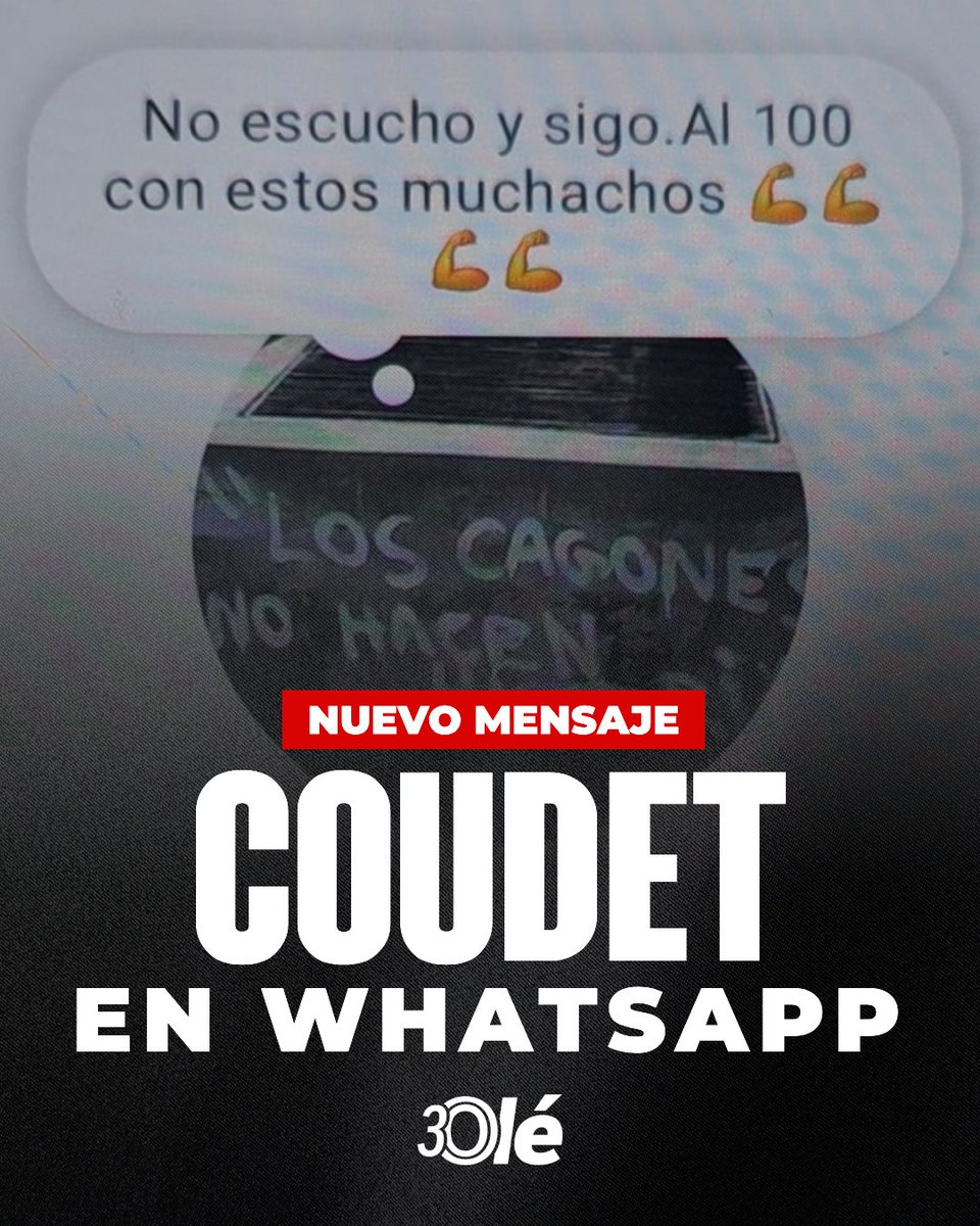 DiarioOle's tweet photo. NUEVO MENSAJE DE COUDET ✍️

🚨 Después de cambiar su foto de perfil en WhatsApp con la frase "Los cagones no hacen historia", el DT de River dejó una nueva frase

➡️ "No escucho y sigo. Al 100 con estos muchachos", escribió el Chacho