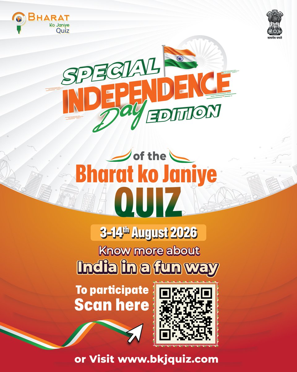 CGILosAngeles's tweet photo. How Well Do You Know India? Find out with the “Bharat Ko Janiye” Quiz! 🇮🇳

This Independence Day, join the Special Edition of #BharatKoJaniye Quiz to test your knowledge of India’s #history, #culture, #heritage and achievements by participating from 3 - 14 August 2026.

Scan the QR code or visit https://t.co/iImBc8e70u to take part and win attractive prizes!

🗓️ 3 - 14 August 2026

@MEAIndia @IndianEmbassyUS @IndianDiplomacy @DrSJaishankar @PMOIndia @mygovindia @PIB_India @MinOfCultureGoI @MIB_India @tourismgoi @incredibleindia @drkjsrini

#IndiaInUSA #IndiaInLA #CGILosAngeles #BharatKoJaniyeQuiz #BKJQuiz #IndependenceDay2026 #IndiaAt80 #KnowIndia #CelebrateIndia #IndianDiaspora #IndianHeritage #IndianCulture #IncredibleIndia #HarGharTiranga