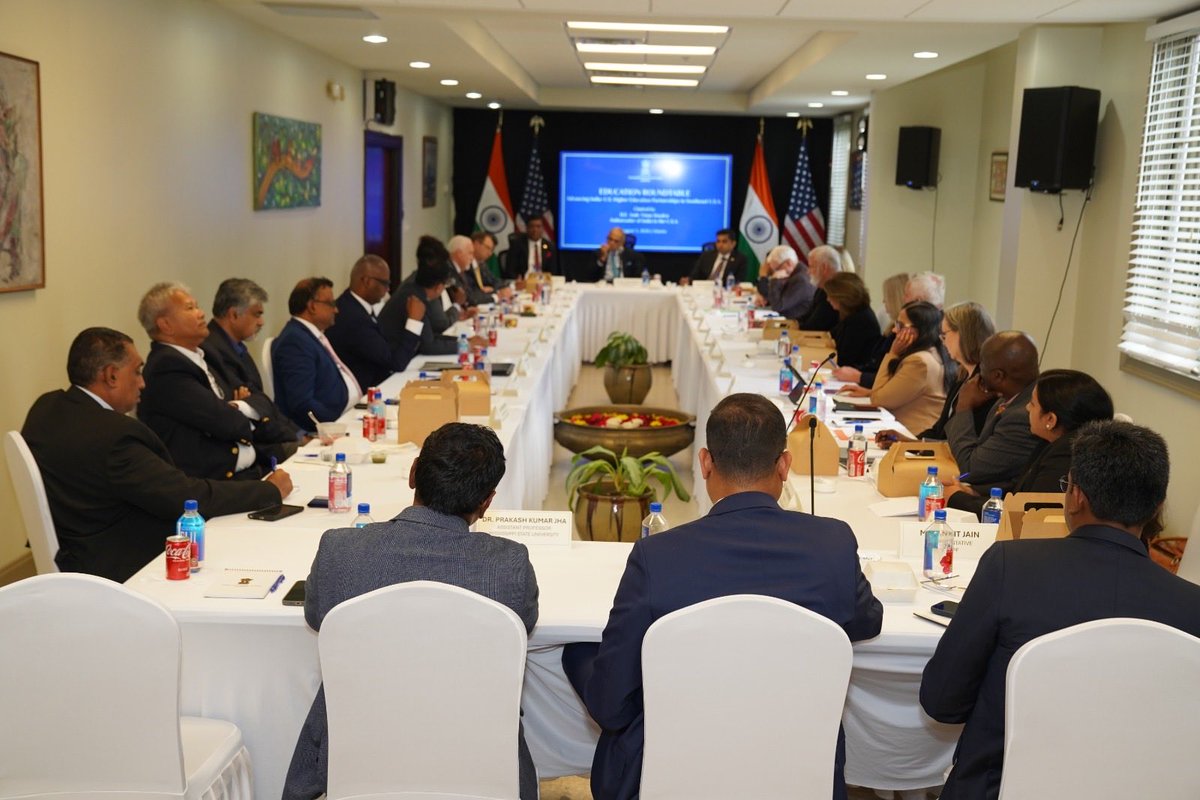 AmbVMKwatra's tweet photo. Pleased to join leaders from 20 universities across the southeastern U.S. at the India–U.S. Education Roundtable hosted by @CGI_Atlanta. Productive discussions on research partnerships, academic exchanges, innovation, and technology collaboration and opening of satellite campuses in India. As India and the United States invest in the future, education remains one of the strongest pillars of our strategic partnership.