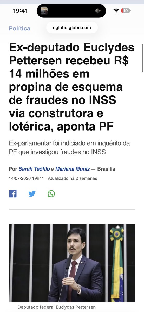 astongavtc's tweet photo. @cassioolivveira Ex-deputado Euclydes Pettersen recebeu R$ 14 milhões em propina de esquema de fraudes no INSS via construtora e lotérica, aponta PF 🤡🤡🤡🤡 https://t.co/f52PrRbAbS