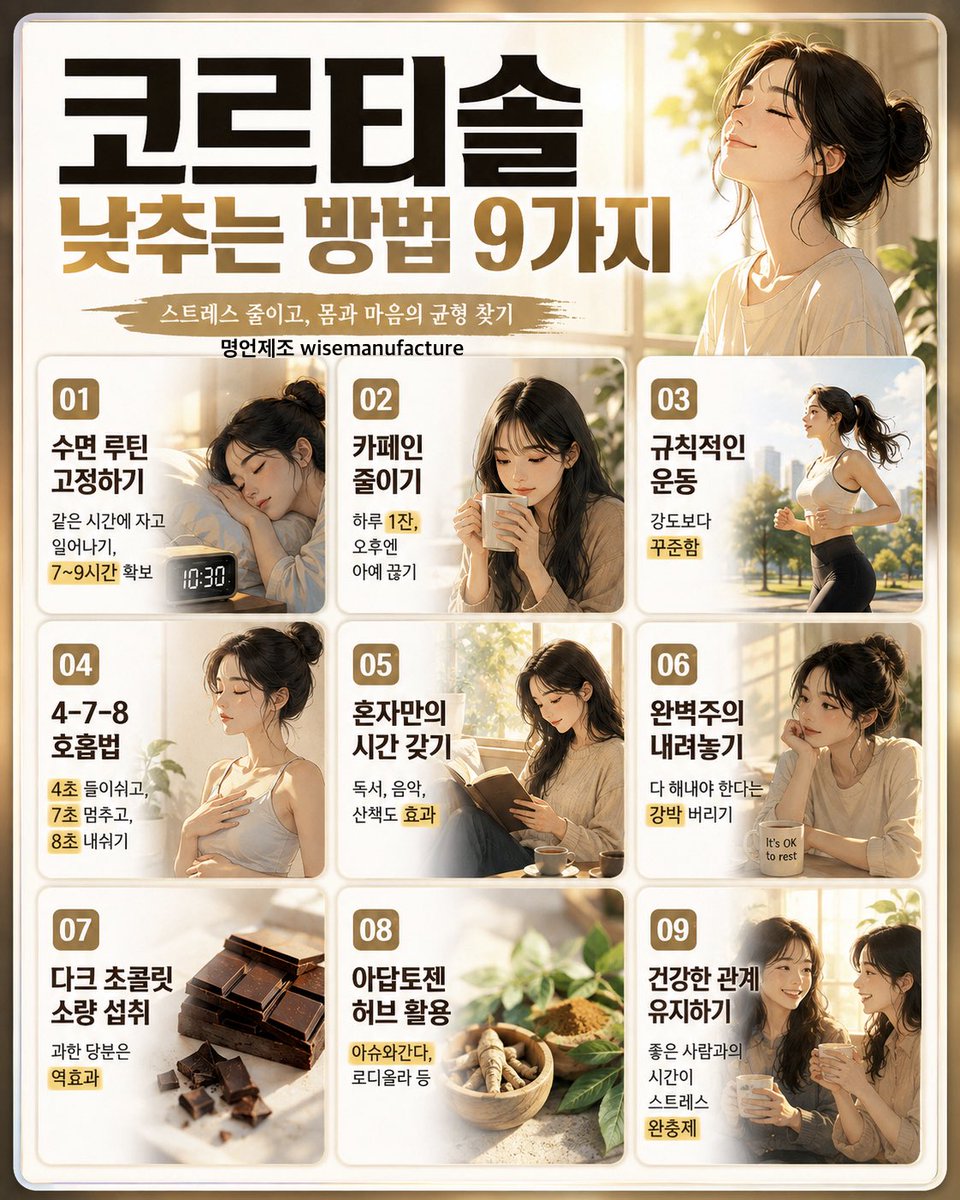 wisemanufacture's tweet photo. 코르티솔 낮추는 방법 9가지.🍀 https://t.co/V0i8cKW8O2