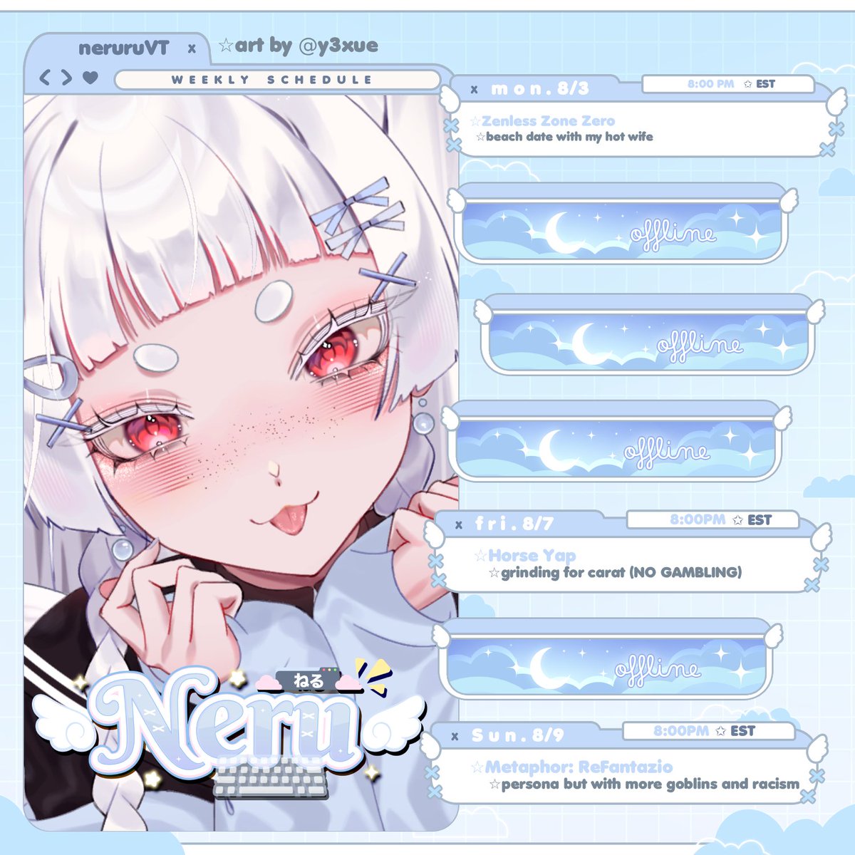 neruruvt's tweet photo. this week⋆.˚⊹  #vtuber #schedule #ENvtuber https://t.co/xNUjOI7ue9