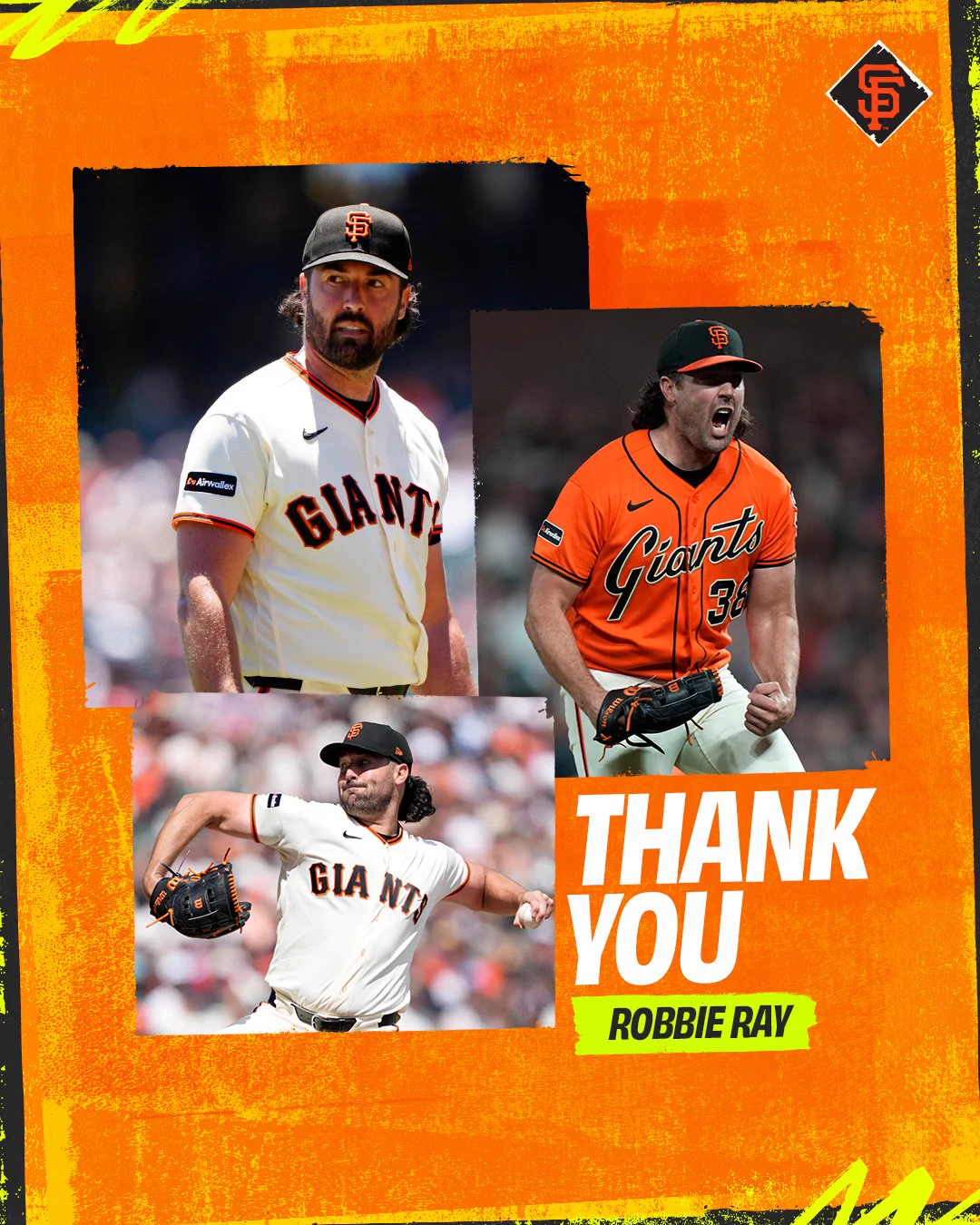 Graphic with game action and candid photos reading, "Thank You, Robbie Ray"