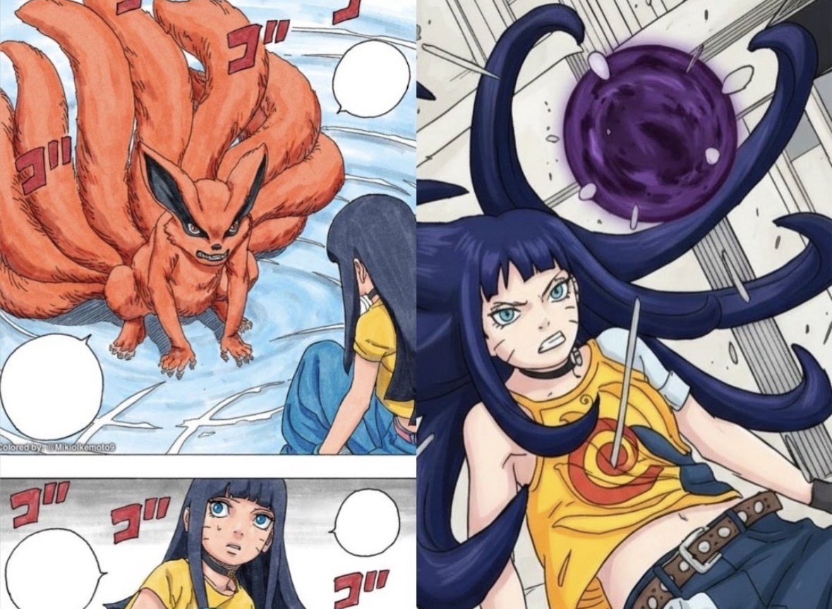 Himawari can use her hair for the attacks just like Pervy Sage