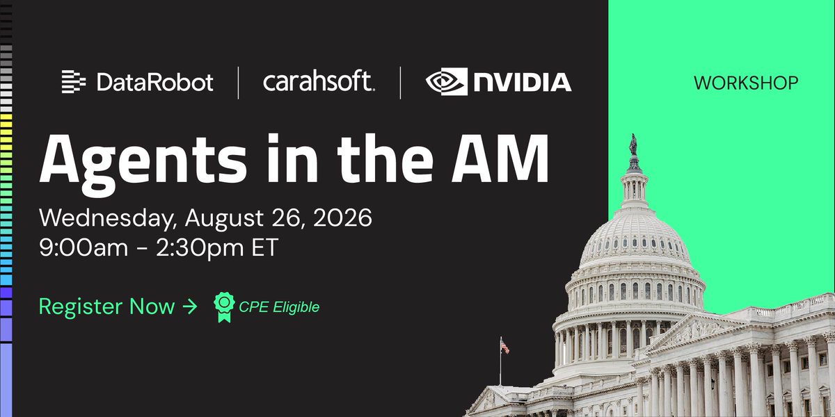 craigabod's tweet photo. Join @DataRobot and @nvidia on 8/26 for an interactive workshop focused on building enterprise-ready AI agents from the ground up... Register here: https://t.co/4AzBukgwVd https://t.co/gKhlWXDObu