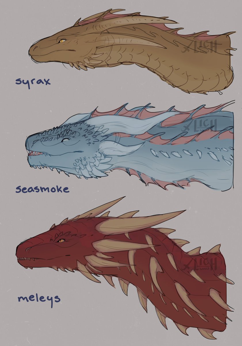 lichwood_'s tweet photo. some of the dragons from #hotd for smaugust day 3 :]

#smaugust #smaugust2026 #smaugustday3 #hotdfanart #syrax #seasmoke #meleys #hotddragons https://t.co/aU8iT5CTf8