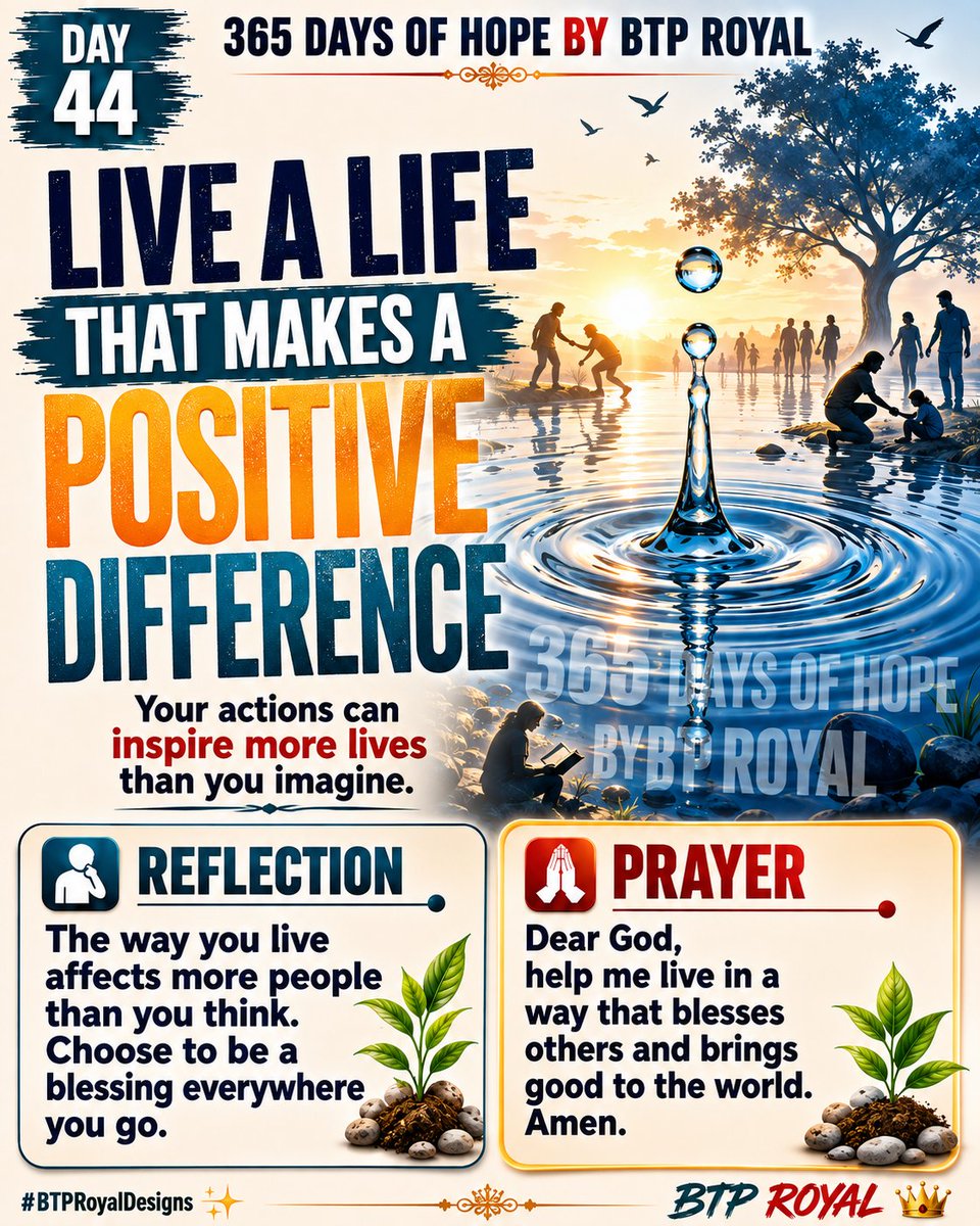 btp_m's tweet photo. Every life leaves a mark. Make yours a blessing that inspires, lifts others, and creates a positive difference wherever you go.
If this message speaks to you, share it with your friends and family. 🙏
#365DaysOfHopeByBTPROYAL #Day44 #BeTheDifference #BTPROYAL #BTPRoyalDesigns https://t.co/wyqtwhcIPL