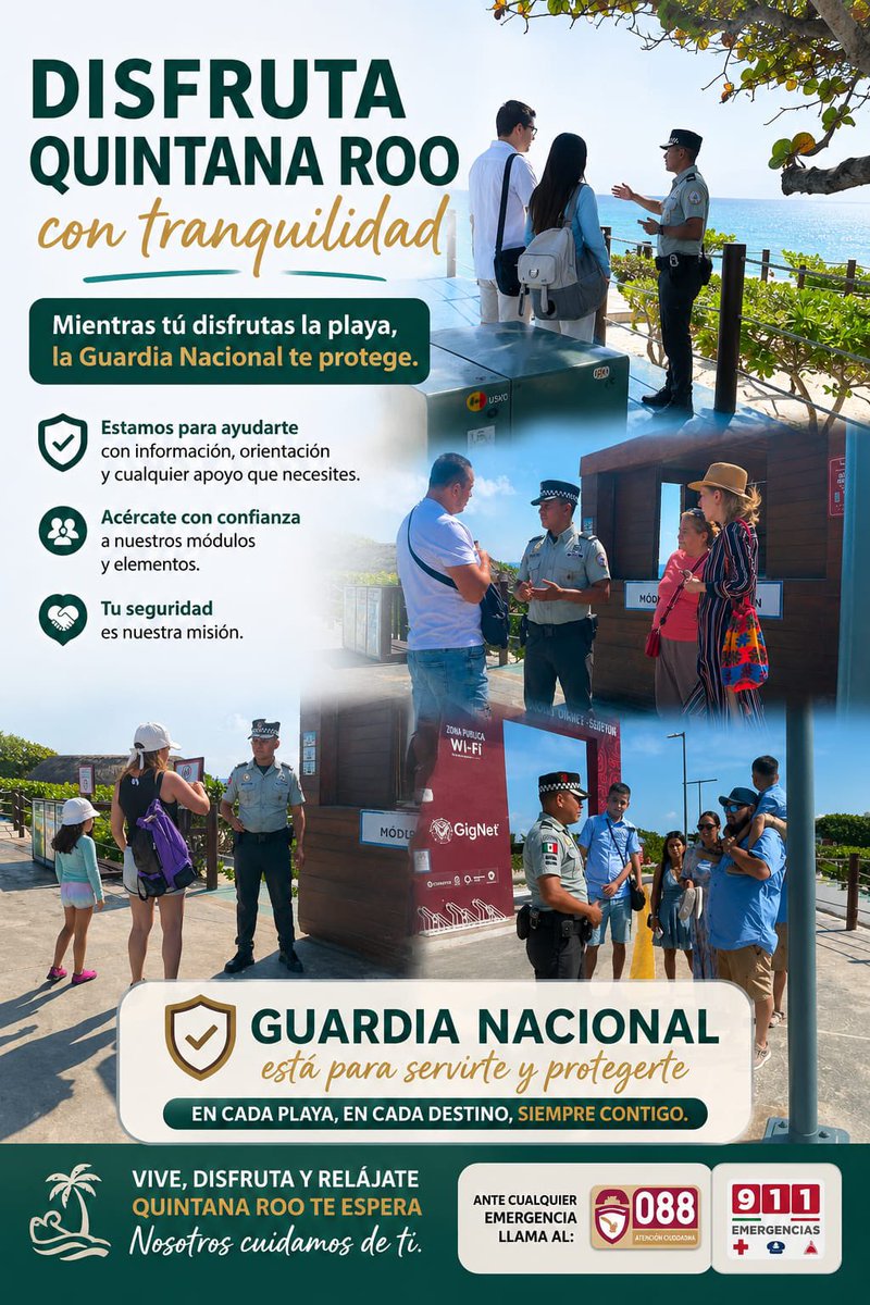 GNQRoo's tweet photo. La Guardia Nacional realiza actividades de proximidad social en zona de playas de Q. Roo. interactuando con visitantes para fortalecer la confianza, fomentando la cultura de la prevención y contribuir a que turístas y habitantes disfruten de espacios mas seguros. https://t.co/MOC60RYeNA