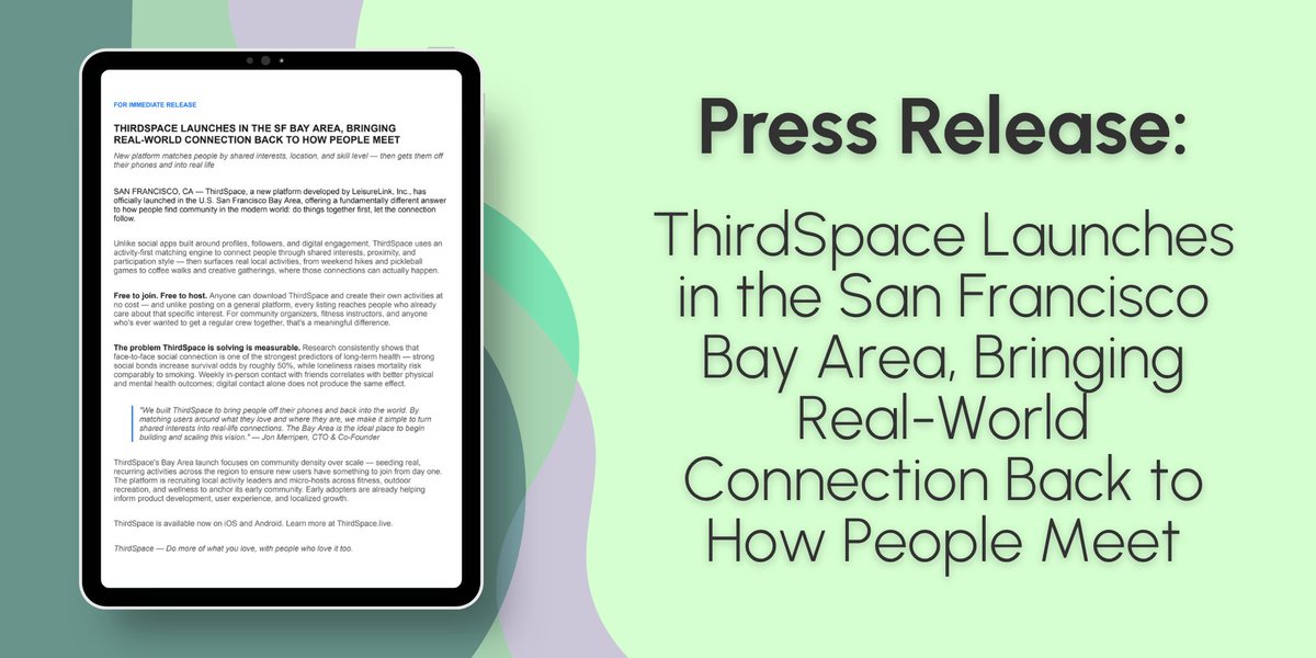 thirdspace_app's tweet photo. 🚀 ThirdSpace has officially launched in the SF Bay Area!

Discover local activities, build communities, and turn shared interests into real-life connections.

Free to join. Built for community.

📰 Read our announcement: https://t.co/Q6xksAm8tt

#ThirdSpace #Startup #BayArea https://t.co/iBZSrg2g3r