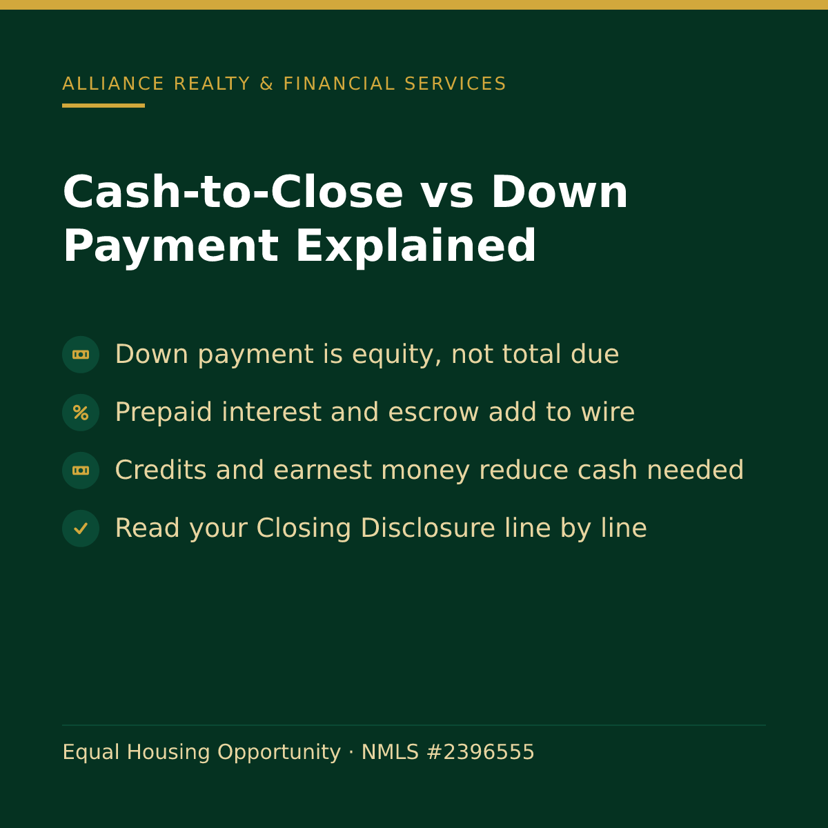 AllianceRaFsInc's tweet photo. Your down payment and your cash-to-close are not the same number — and confusing them can derail your closing.
https://t.co/bgIoWBVfSW
#HomeBuying #ClosingCosts #Mortgage
Equal Housing Opportunity · NMLS #2396555 https://t.co/P90s7rB80U