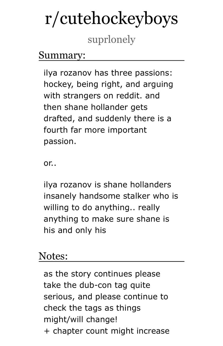 labgrn's tweet photo. i wrote a new fic called r/cutehockeyboys

stalker!ilya x nhl player!shane

words: 8,670

🔗: https://t.co/FEhEGNCbq6 https://t.co/PGUeB7RsqE