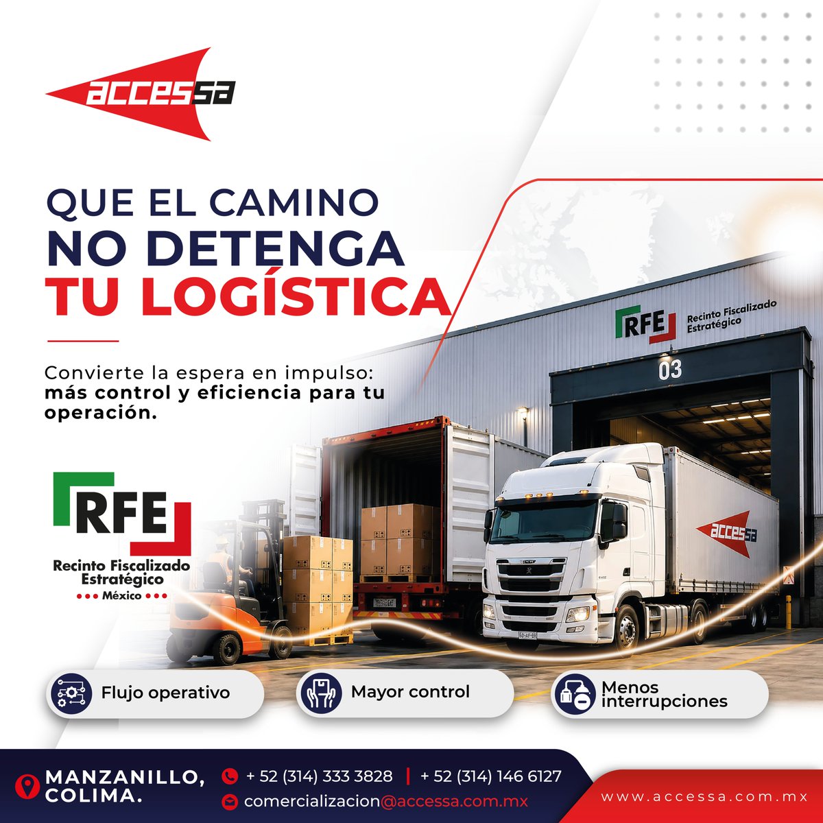 AccessaLogistic's tweet photo. Que el camino no detenga tu logística. 🙌
La eficiencia no es solo el destino, son las decisiones en el trayecto. Con nuestro Recinto Fiscalizado Estratégico, tu mercancía está segura, con control total y lista para salir cuando tú decidas.
📞 314 146 6127
#RFE #SupplyChain https://t.co/ZWkir7NCrk