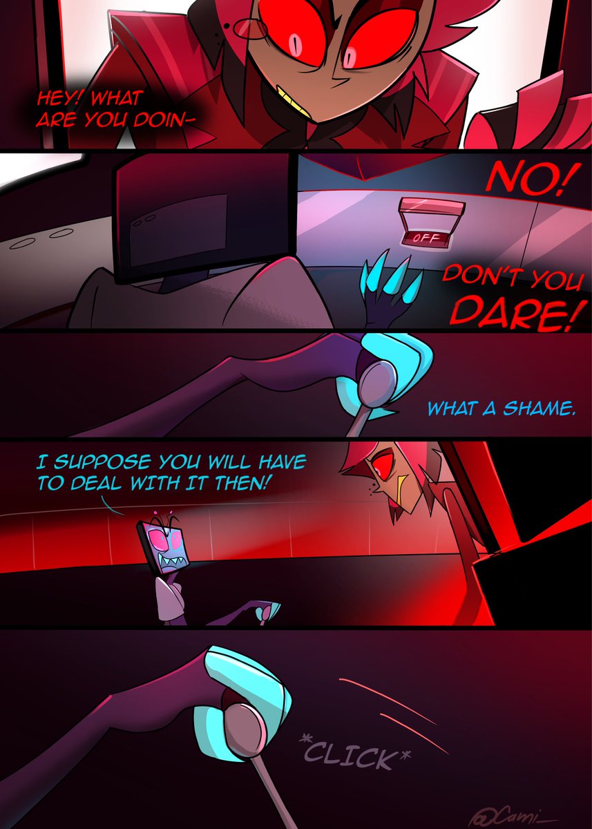 Dweed__'s tweet photo. THE FINAL PARTS OF “ATTENTION”
(There are 13 parts at the end 😅- the last one in the comments!!)

[9-13/13 PARTS]

Thank you all so much. 🫶 The full comic out in my TikTok now (camiilee62)
#HazbinHotel #HazbinHotelFanart #HazbinHotelAlastor #HazbinHotelVox https://t.co/E5st528J4X
