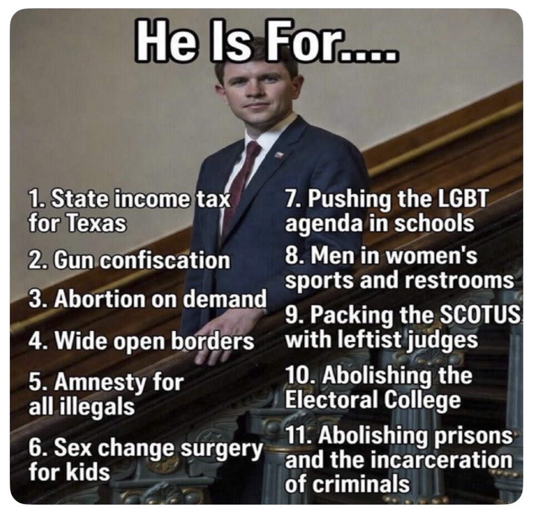 tarrantgop's tweet photo. Don't get confused about what he stands for.  It isn't you! Vote R all the way down the November ballot and secure Texas and Tarrant County from these kinds of lying freaks. https://t.co/u6nzYfP1uo