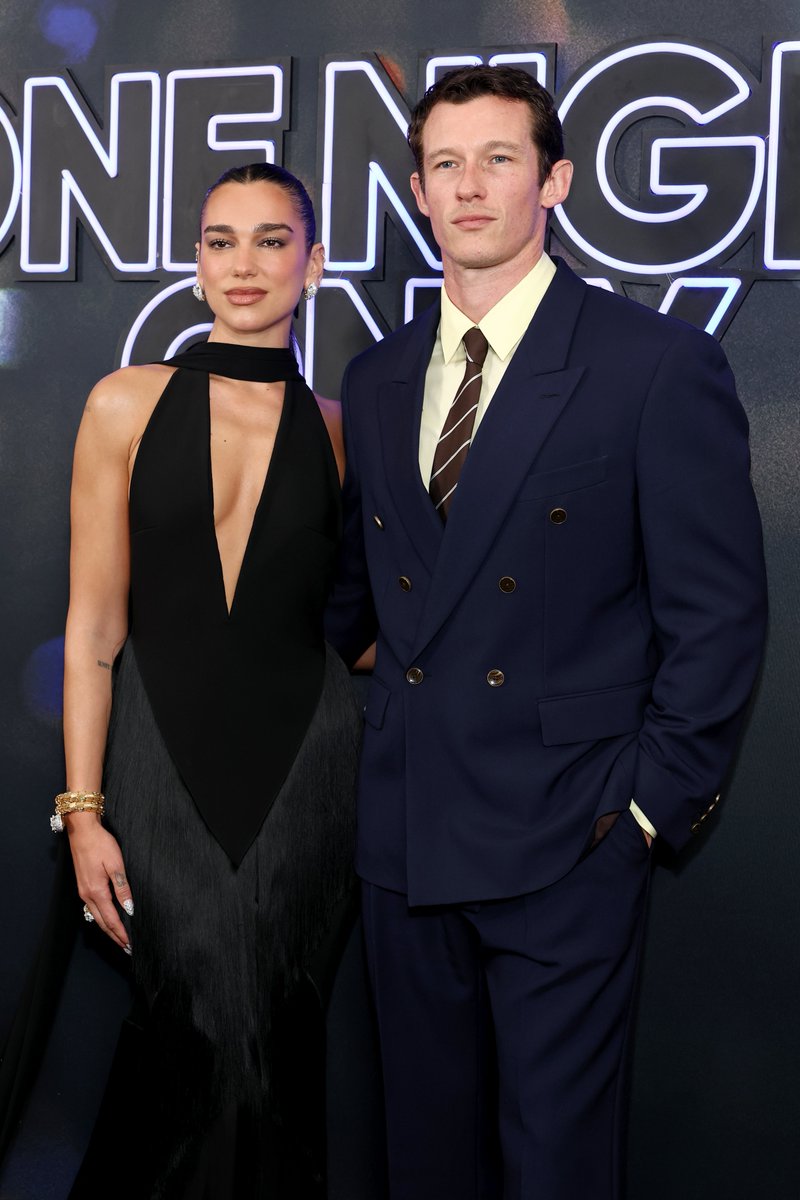 Variety's tweet photo. Dua Lipa and Callum Turner pose together at the "One Night Only" premiere in NYC https://t.co/3PFidekQ3p