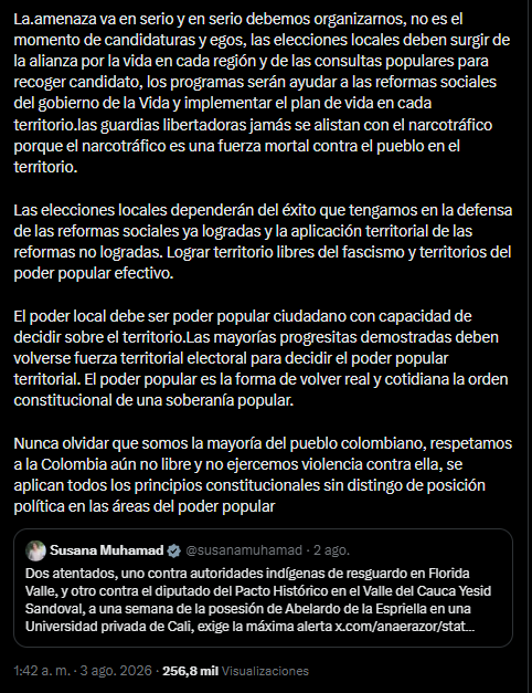 dmarcordoba's tweet photo. Para verguenza de muchos usted Petro, es comandante en jefe de las Fuerzas Militares hasta el 7 de agosto. Y desde la Presidencia les pide a los soldados desobedecer a sus oficiales y a los civiles armarse en "guardias" que deciden en asamblea. 

Si un general dijera la mitad, estaría llamado a calificar servicios y denunciado. Lo dice el presidente y lo llaman poder popular.