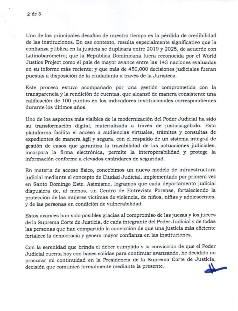 HenryMolina's tweet photo. Es una decisión que he tomado después de una profunda reflexión y con la tranquilidad de saber que el @PoderJudicialRD continuará su proceso de transformación, fortaleciendo una justicia cada vez más oportuna, accesible, independiente y confiable.

Comparto la carta mediante la cual comuniqué formalmente esta decisión.
