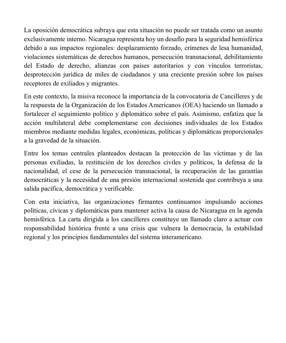 ANDemocracia's tweet photo. Organizaciones de la oposición democrática nicaragüense dirigió una carta a los cancilleres del hemisferio para alertar sobre el agravamiento de la crisis en Nicaragua y solicitar una respuesta coordinada de los Estados democráticos https://t.co/51azeFbxy0